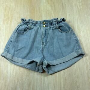 Princess Polly Pale Blue Open Road Denim Paper Bag Casual High Rise Shorts 12